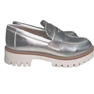 Steve Madden 7.5 Lorette Silver Chunky Sole Platform Loafer Slip On NWOB